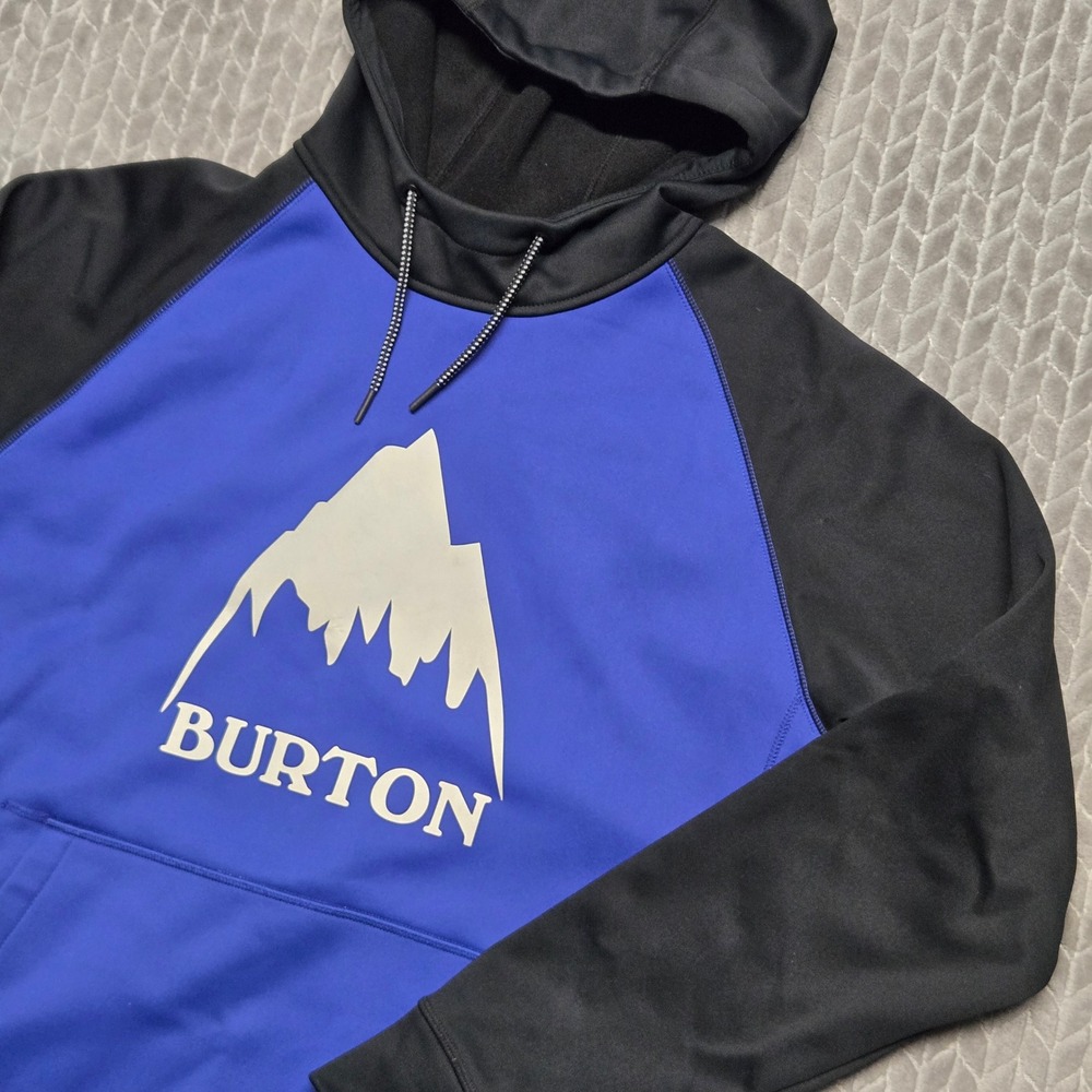 Burton Crown Bonded Pullover Hoodie Mens Medium Blue Black Mountain Logo 10891